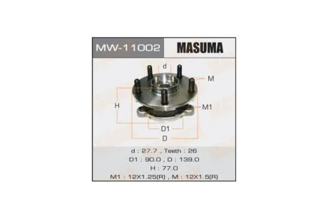 Маточина колеса переднього у зборі з підшипником Toyota Auris (06-), Avensis (11-), Corolla (06-), RAV 4 (05-) (MW-11002) MASUMA MW11002