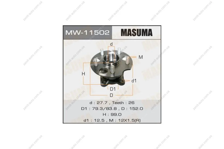 Маточина колеса заднього у зборі з підшипником Lexus RX 350 (05-09)/ Toyota Highlander (10-13), Venza (09-16) (MW-11502) MASUMA MW11502 (фото 1)