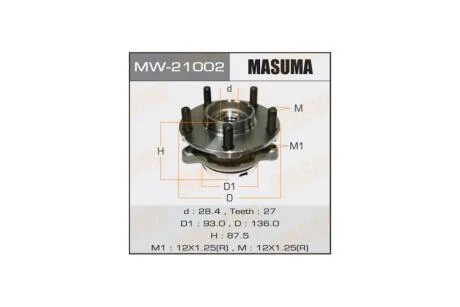 Маточина колеса переднього у зборі з підшипником Infinity FX 35 (02-12) G 37 (08-), M 37 (10-) 4WD (MW-21002) MASUMA MW21002