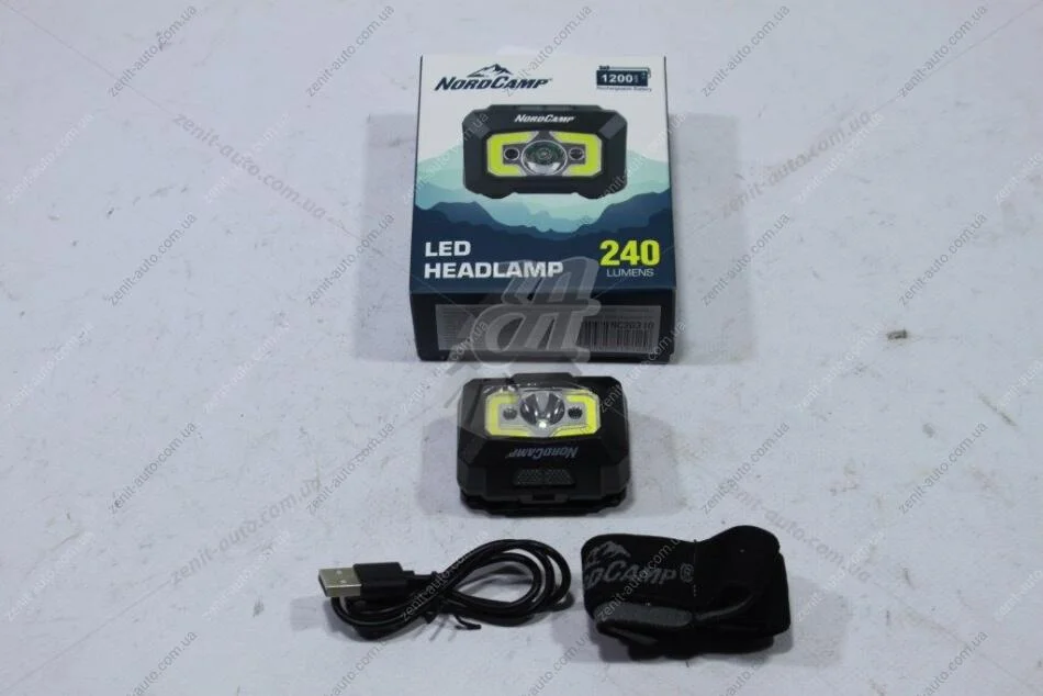 Ліхтар налобний (280Lm, 3W XPE+ COB, 1200mAh, Sensor White/Red) NordCamp 'NC30310 (фото 1)