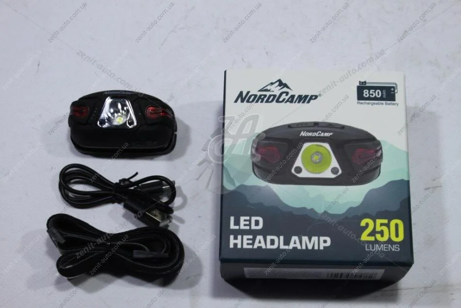 Ліхтар налобний (250Lm, 5W LED, 850mAh, Sensor White/Red) NordCamp 'NC30500 (фото 1)
