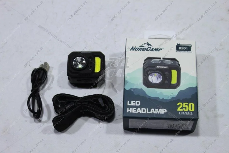 Ліхтар налобний (140+130Lm, 3W XPE + 3W COB, 850mAh, Sensor White/Red) NordCamp 'NC30610 (фото 1)