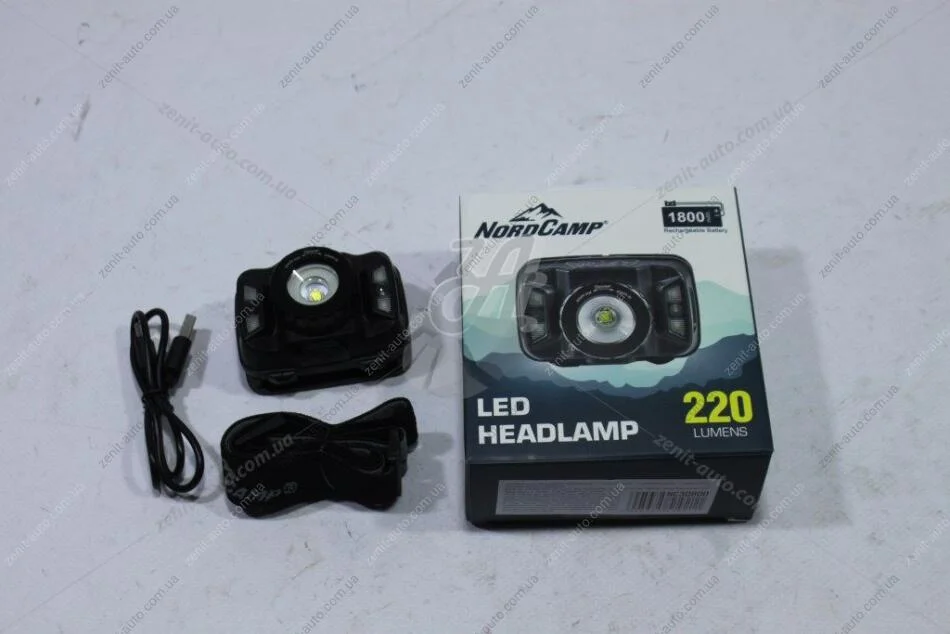 Ліхтар налобний (260Lm, 5W CREE XTE, 1800mAh, Zoom, Sensor White/Red) NordCamp 'NC30800 (фото 1)