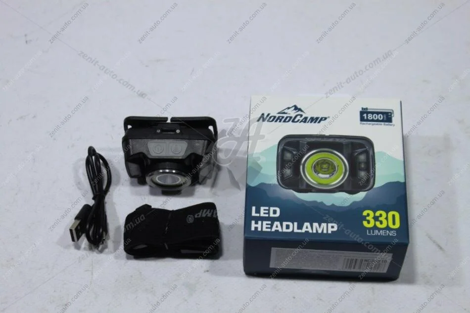 Ліхтар налобний (380Lm, 5W CREE XTE + COB, 1800mAh, Sensor White/Red) NordCamp 'NC30810 (фото 1)