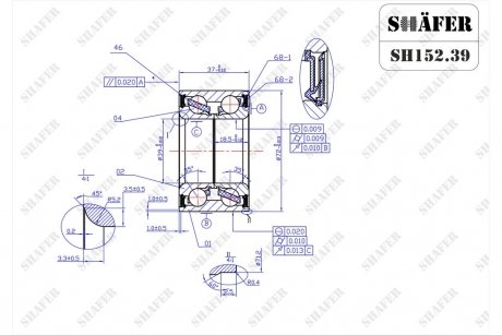 Подшипник передний Ford Escort, Fiesta, Orion, Ka (89-08)(37x39x72) SHAFER SH152.39