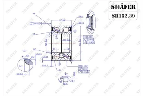 Підшипник передній Ford Escort, Fiesta, Orion, Ka (89-08)(37x39x72) SHAFER SH152.39