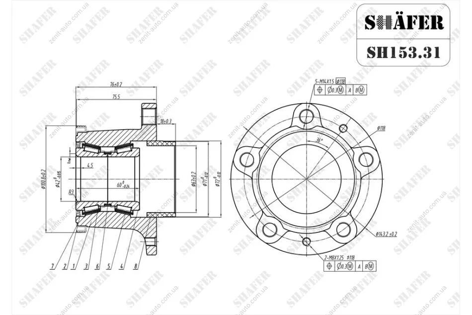 Ступица передняя Opel Astra G, Zafira A (98-09) 4 болти ABS- SHAFER SH153.31 (фото 1)