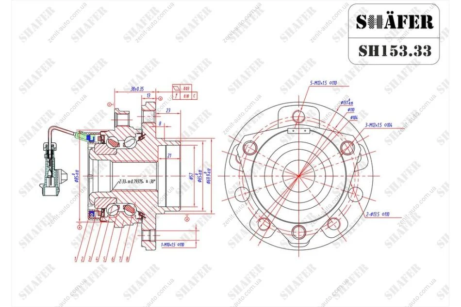 Ступица передняя Opel Astra G, Zafira A (98-09) 5болтів ABS+ SHAFER SH153.33 (фото 1)