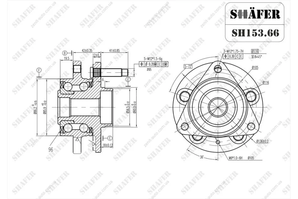 Ступица передняя Opel Astra J; Chevrolet Cruze (09-) ABS+ SHAFER SH153.66 (фото 1)