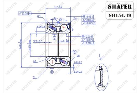 Підшипник передній VW Caddy II; Skoda Favorit, Felicia I/II (88-02)(35x37x68) SHAFER SH154.49