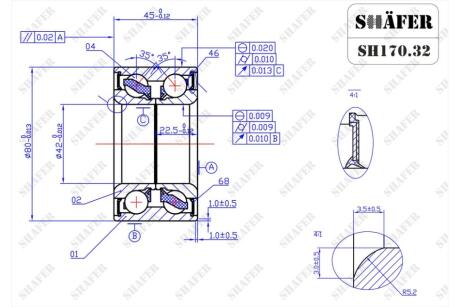 Підшипник передній Zaz Forza (10-); Kia Carens I-II, Shuma I-II; Mazda 323 IV, 626 III-V (90-)(80x42x45) SHAFER SH170.32