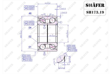 Підшипник задній Mitsubishi Pajero II, Pajero Sport I, L200, L300, L400 (95-07)(40x44x80) SHAFER SH173.19