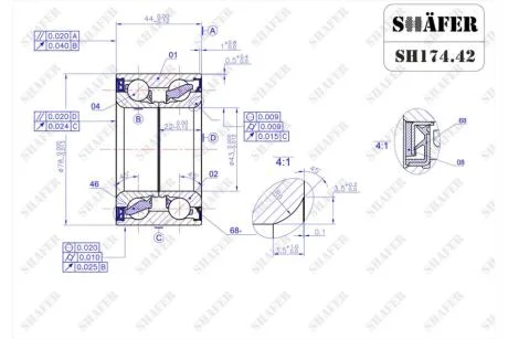 Підшипник передній Honda Civic (05-17) ABS+ (43x44x78) SHAFER SH174.42