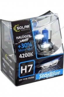 Лампа галогенна H7 12V 55W PX26d +30% StarBlue 4200K EXTRA LIGHT (к-т 2шт) Solar 1247S2