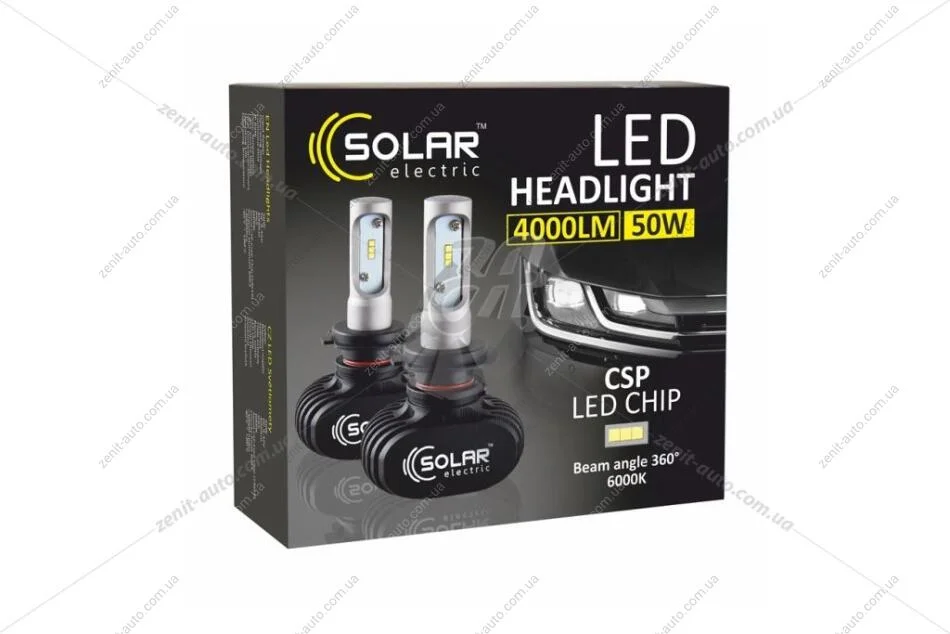 Лампа светодиодная H1 12/24V 50W 6000K 4000Lm Chip Seoul CSP Cree 19x19 (к-т 2шт) Solar 8101 (фото 1)