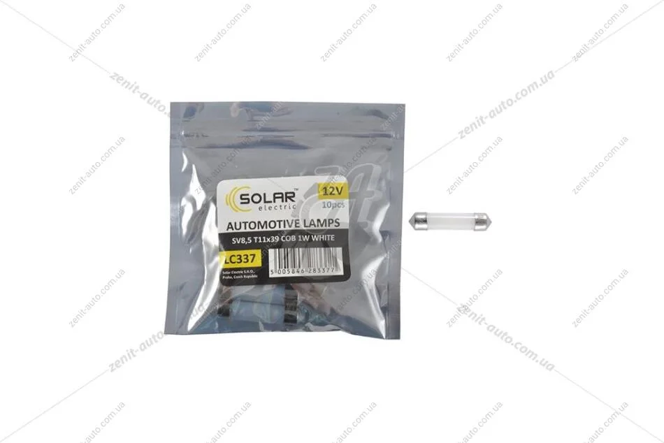 Лампа світлодіодна 12V C5W T11x39 SV8.5 (1COB 1W) білий (кратно 10) Solar LC337_P (фото 1)