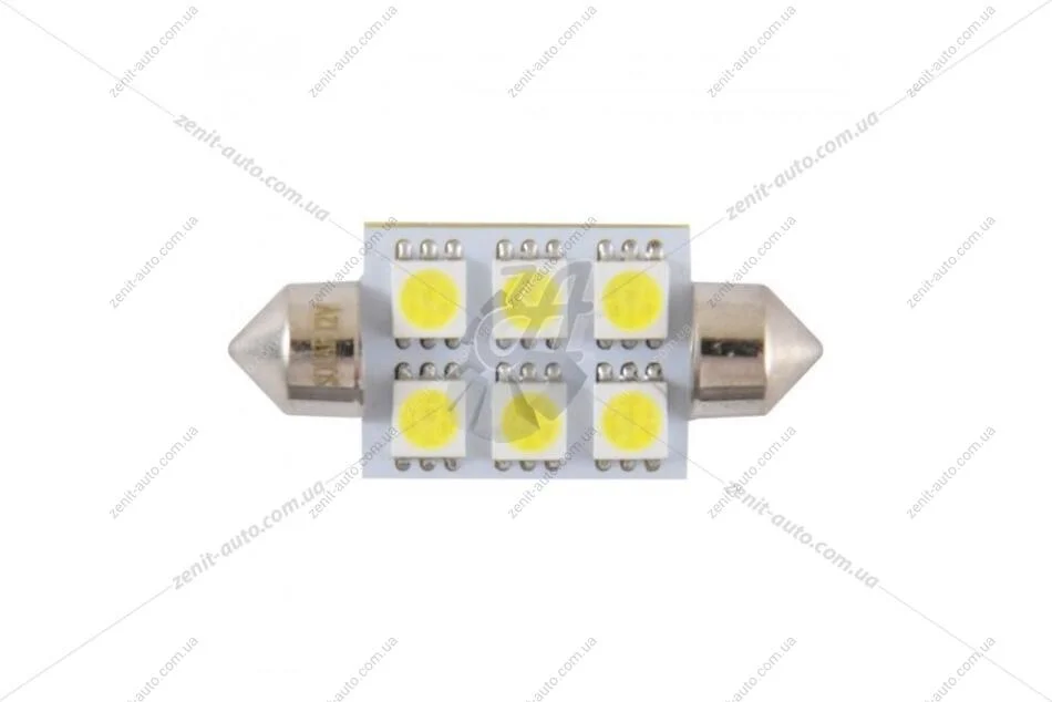 Лампа светодиодная 12V C5W T11x39 SV8.5 (6SMD 50x50) белый (кратно 10) Solar LS253_P (фото 1)