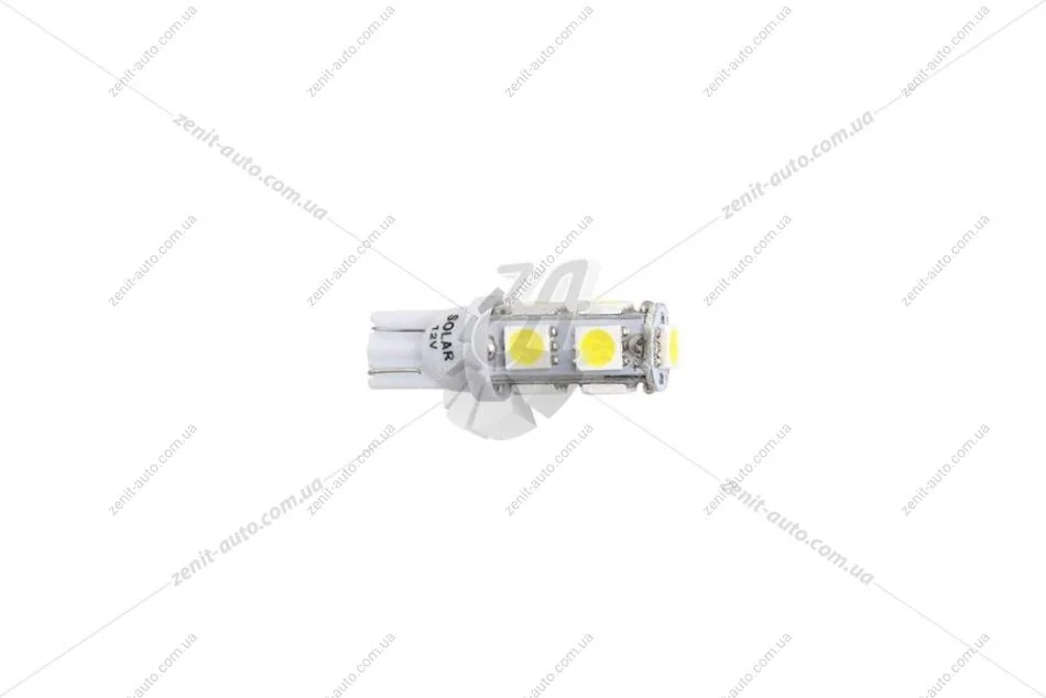 Лампа світлодіодна 12V T10 W2.1x9.5d W5W (9SMD 50х50) білий (к-т 2шт) Solar LS277_B2 (фото 1)