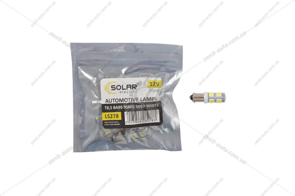 Лампа світлодіодна 12V Т8.5 BA9s (9SMD 50x50) білий (кратно 10) Solar LS278_P (фото 1)