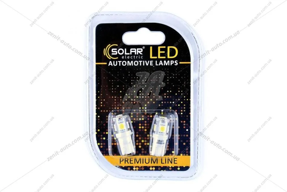 Лампа светодиодная 24V T10 (W5W) W2.1x9.5d (5SMD 50х50) белый (к-т 2шт) Solar SL2530 (фото 1)