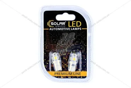 Лампа світлодіодна 24V T10 (W5W) W2.1x9.5d (5SMD 50х50) білий (к-т 2шт) Solar SL2530
