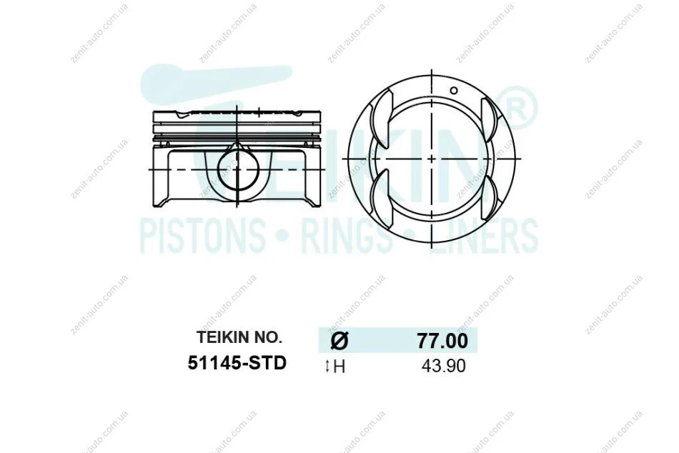 Поршень ДВС STD (4шт.+пальцы) Hyundai 1.6 (G4FC-II) Elantra (15-), Cerato (16-) TEIKIN 51145-STD (фото 1)