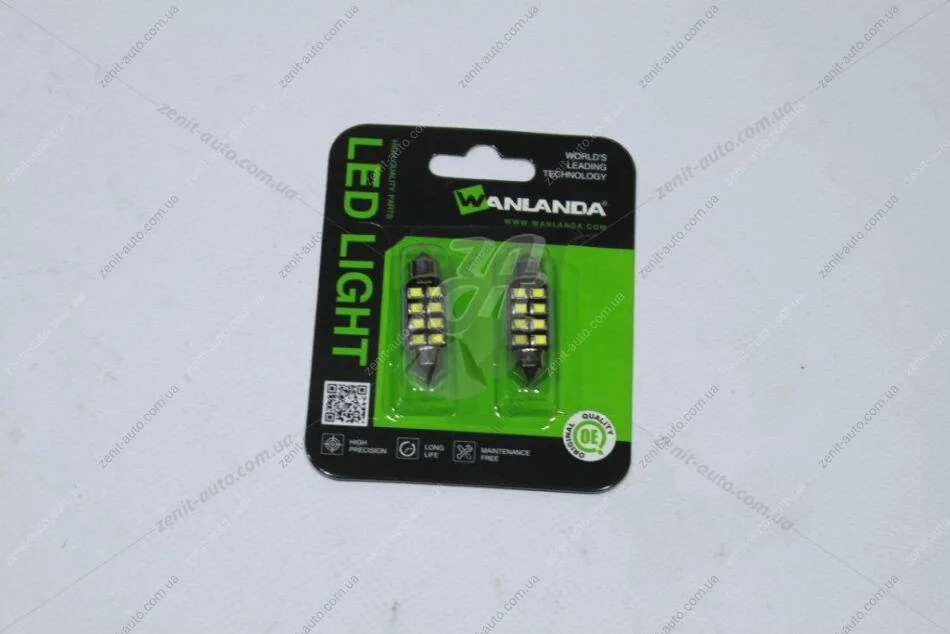 Лампа світлодіодна C5W 10W Festoon 12V SV8.5 1,7W 400Lm (36x12,5mm) (Yes canbus) (кратно 2) (салон, подс.ном.) WANLANDA '36MM28358SMDJM (фото 1)