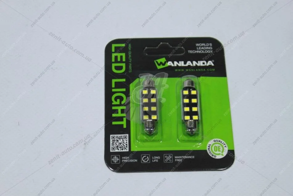 Лампа світлодіодна C5W 10W Festoon 12V SV8.5 2,2W 400Lm (41x12,5mm) (No canbus) (кратно 2) (салон, подс.ном.) WANLANDA '41MM28358SMDJM (фото 1)