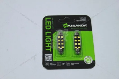 Лампа світлодіодна C5W 10W Festoon 12V SV8.5 2,2W 400Lm (41x12,5mm) (No canbus) (кратно 2) (салон, подс.ном.) WANLANDA '41MM28358SMDJM