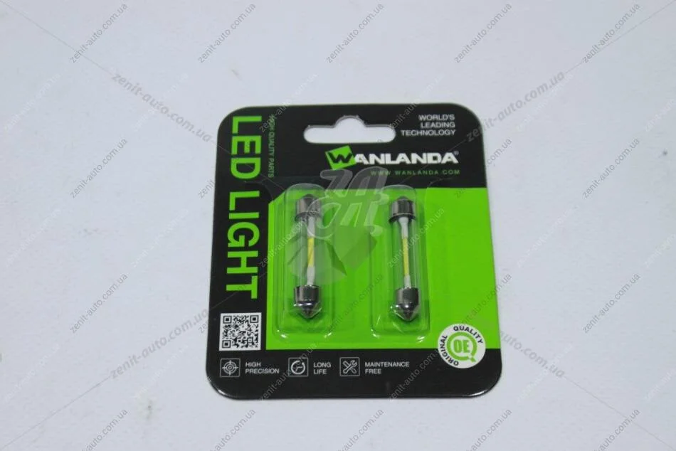 Лампа світлодіодна C5W 10W Festoon 12V SV8.5 0,36W 56Lm (41x8mm) (No canbus) (кратно 2) (салон, подс.ном.) WANLANDA '41MMDSTM (фото 1)