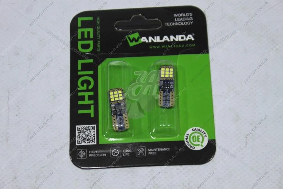 Лампа светодиодная T10 12V 2,52W 360Lm (10x27mm)(Yes canbus) (кратно 2) WANLANDA 'T10201618C (фото 1)