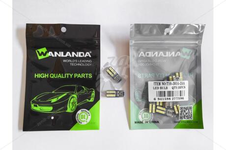 Лампа светодиодная T10 12V 1,44W 480Lm (9x24mm)(No canbus) (кратно 10) WANLANDA 'T10301424A