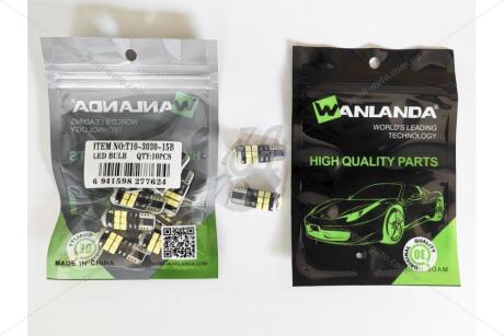 Лампа светодиодная T10 12V 1,2W 800Lm (10x27mm)(No canbus) (кратно 10) WANLANDA 'T10303015B