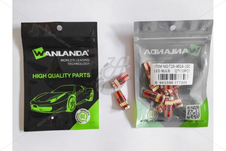 Лампа светодиодная T10 12V 1,56W 360Lm (12x27mm)(Yes canbus) (кратно 10) WANLANDA 'T10401415C